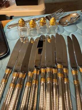 Vintage Pfaltzgraff Gourmet Gold Stainless  Set Service for 12 65 Pc + 4 Shakers